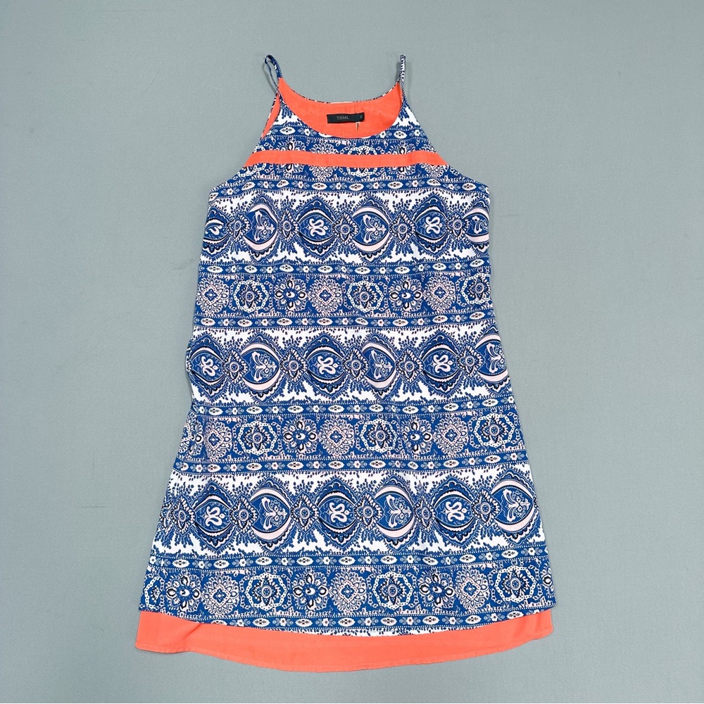 StitchFix THML blue floral and orange accent dress, S. - Picture 6 of 9